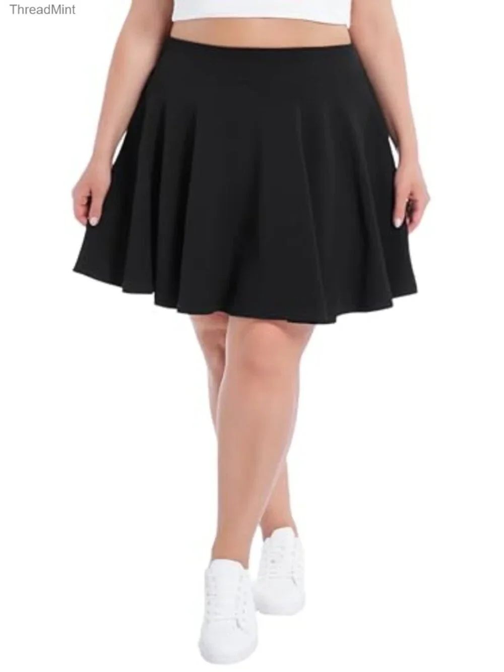 Plus Size Flared Pleated Skort with Pockets Built-in Shorts Stretchy